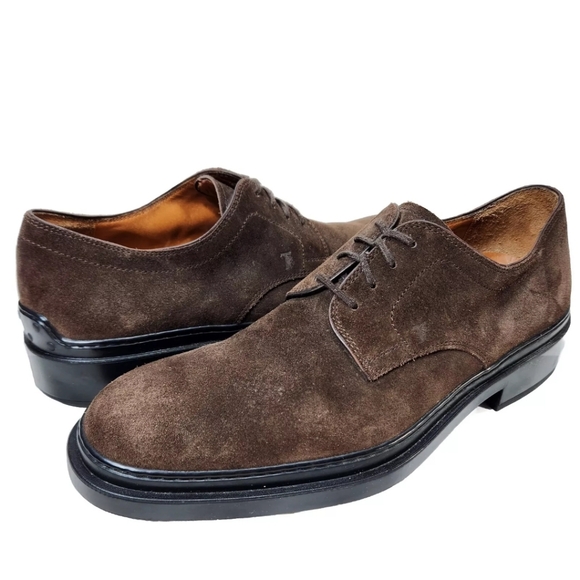 TOD'S Suede Lace-Ups Derby Oxford $875 Sz Brown Made In Italy